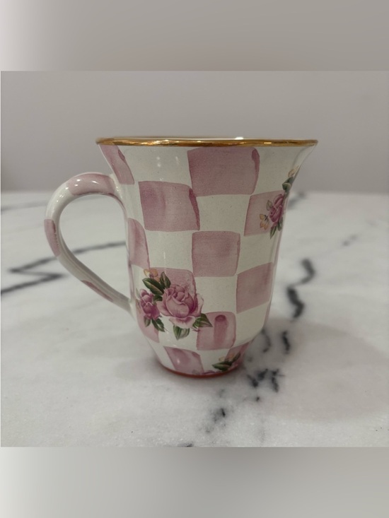 MacKenzie-Childs Other - MacKenzie-Childs Honeymoon Checkered Mug Rose Petal
